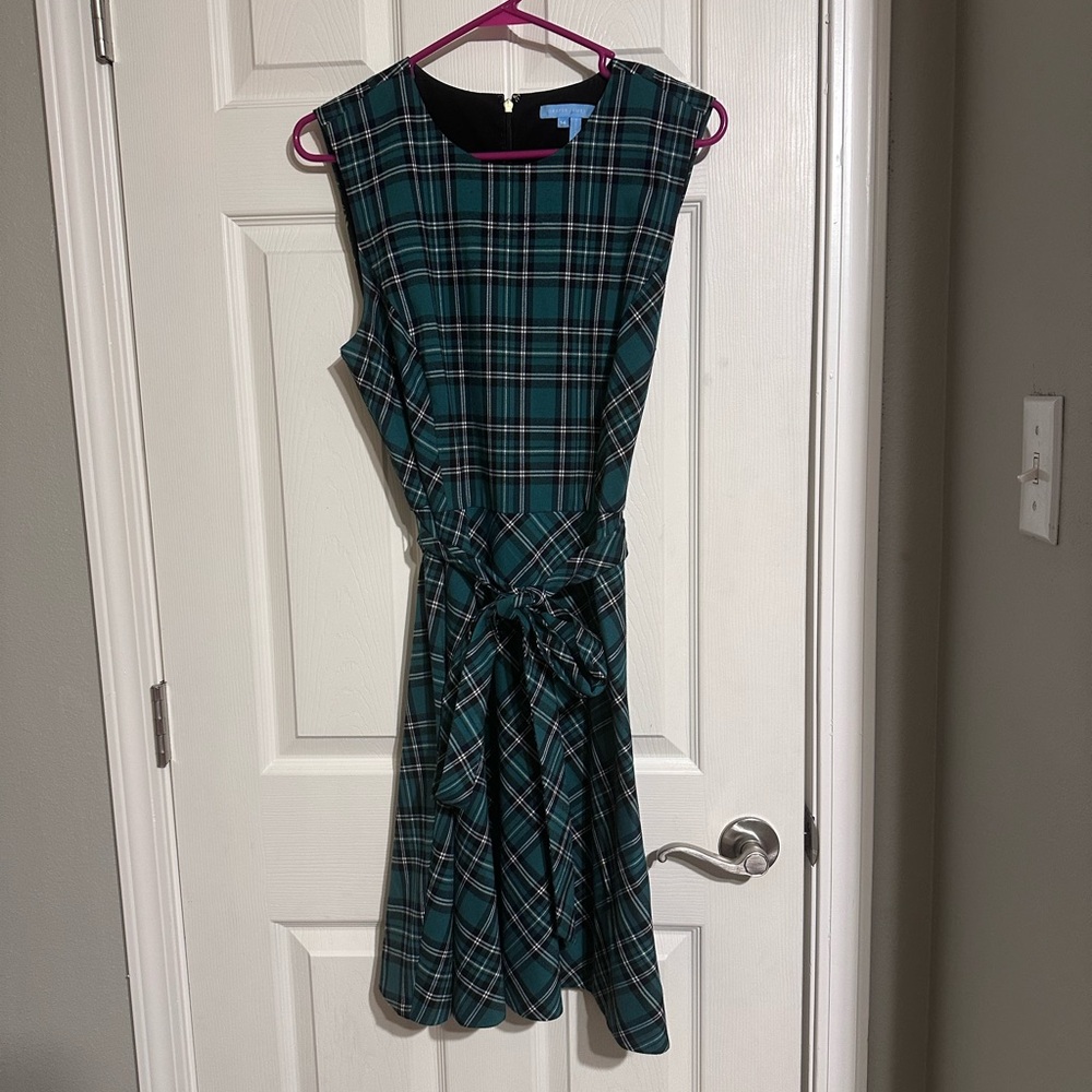 Draper James Green and Black Plaid Midi Dress